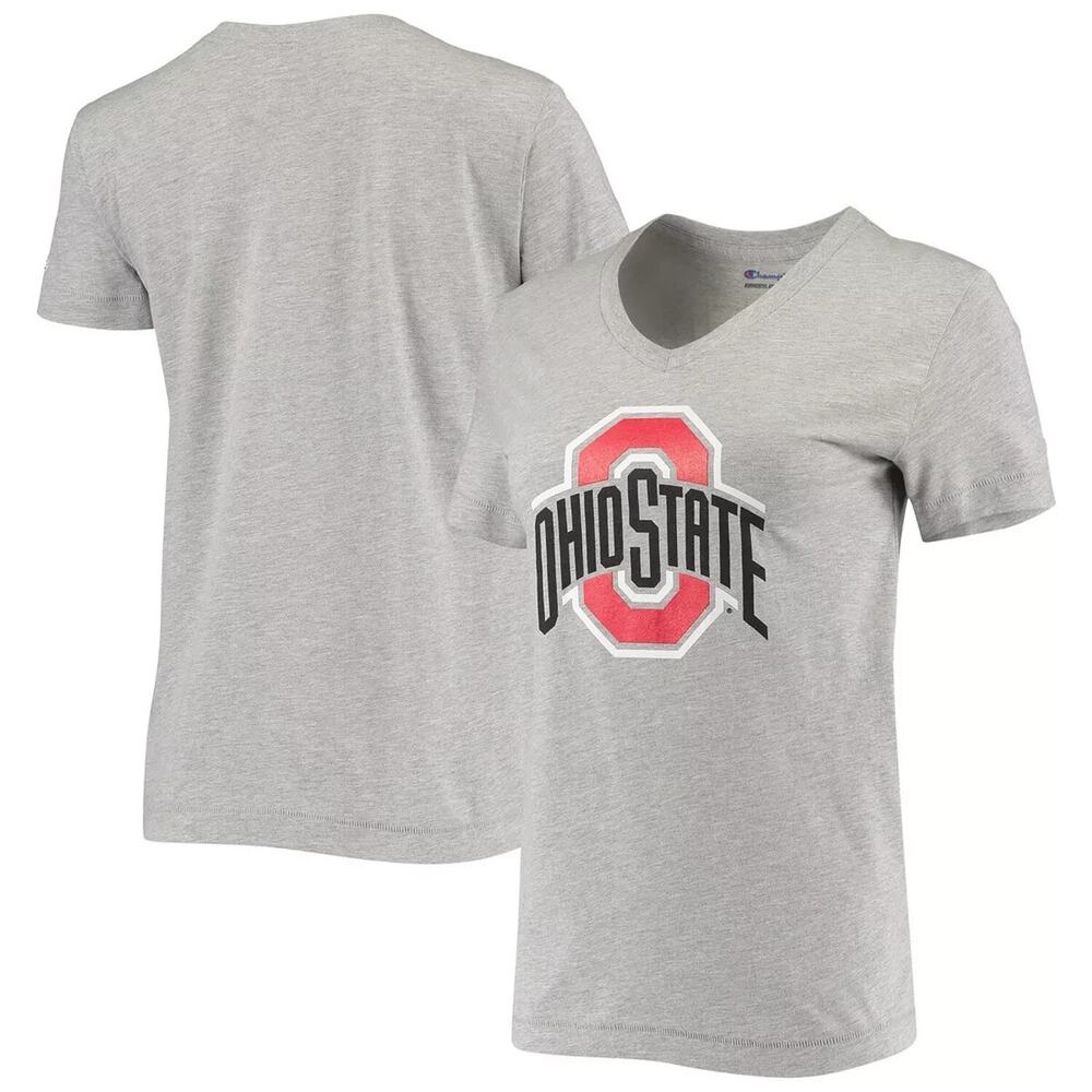 Ohio State Buckeyes T-Shirt Women's Large Gray Primary Logo V-Neck New Champion